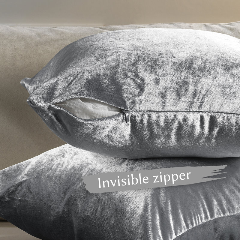 Shiny Velvet Pillow Cover, H 12 po x l 12 po, Argent argent, Carrée