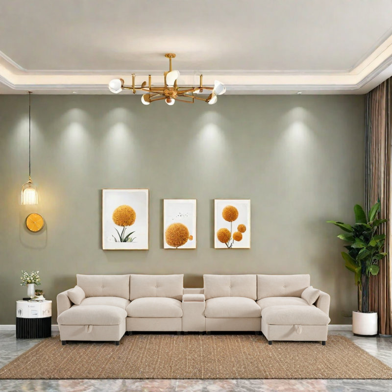 Canapé modulaire avec chargeur USB, porte-gobelets, repose-pieds mobile et console fonctionnelle, siège très large, rangement et détails de designer pour le salon, la chambre à coucher ou le bureau