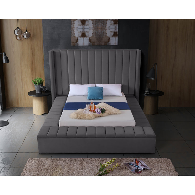 Rick Upholstered Wingback Bed, King, Grey Velvet