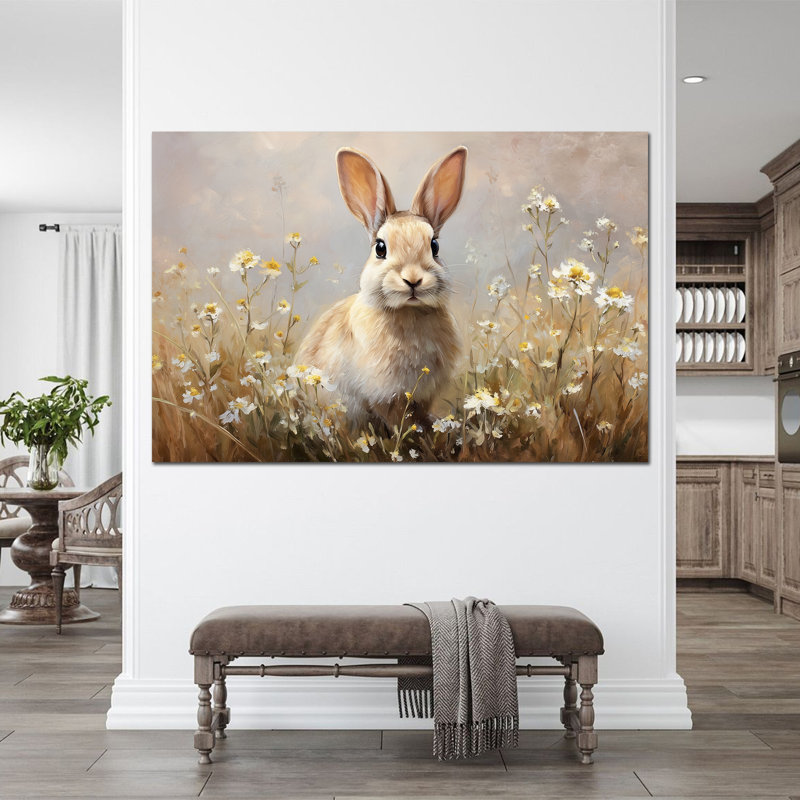 Art mural sur toile de lapin de grande taille Timuba - Printemps, photos de lapin de Pâques, charmante illustration de l'œuvre d'art pour les amoureux de la nature, cadre en pin sur toile tendue, 32 po x 48 po