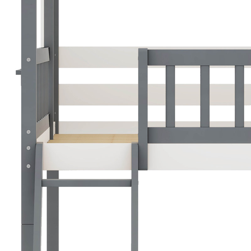 Lit superposé simple au-dessus de simple Alitta avec toit en bois, fenêtre et échelle, Gris