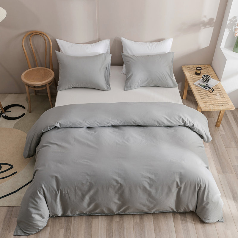 Solid Color Comforter Light Color 3 PCs Bedding Set Pure Color Bed Comforter Set, Silver Gray, Twin Comforter + 2 Pillowcases