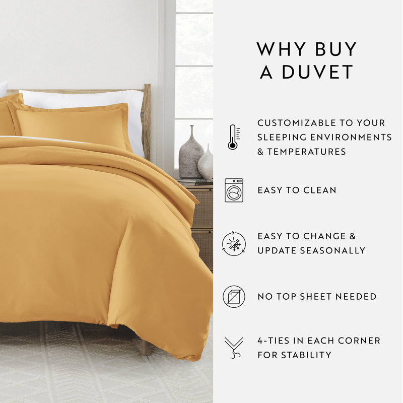 Ensemble de housse de couette en microfibre super doux, Housse de couette simple + 1 taie décorative, Doré