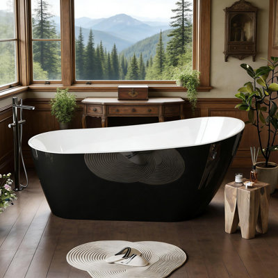 Deep Freestanding Acrylic Bathtub with Chrome Drain, Ergonomic Shape Tub for Bathroom