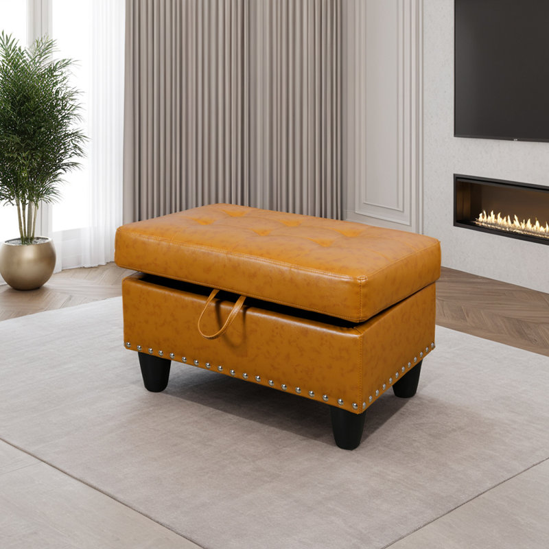 Faux Leather Storage Ottoman Living Room, Ginger