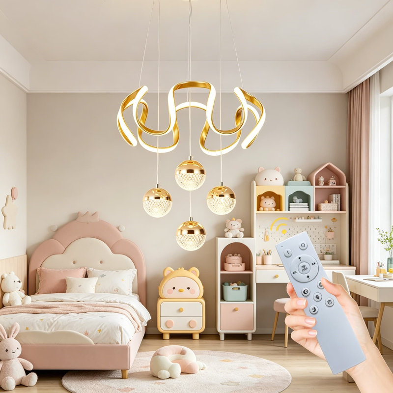 Lustre moderne à DEL doré, luminaire suspendu à intensité variable pour îlot de cuisine au-dessus de la table, conception à vagues à hauteur réglable pour la salle à manger, le salon et la chambre à coucher, 19,7 po