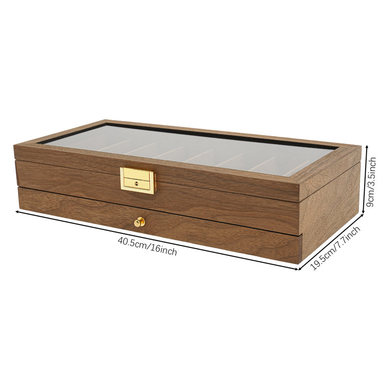 2-Tier Knife Display Case with Clear Glass Lid, Brown