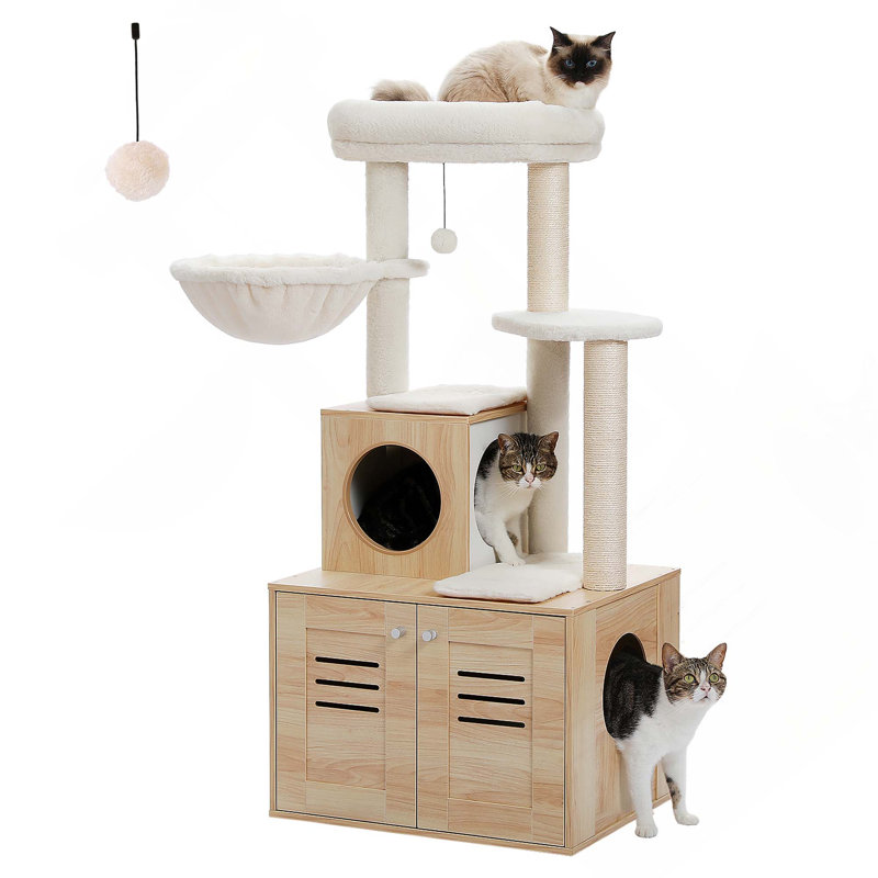 Condo moderne en bois avec litière pour chat, Beige