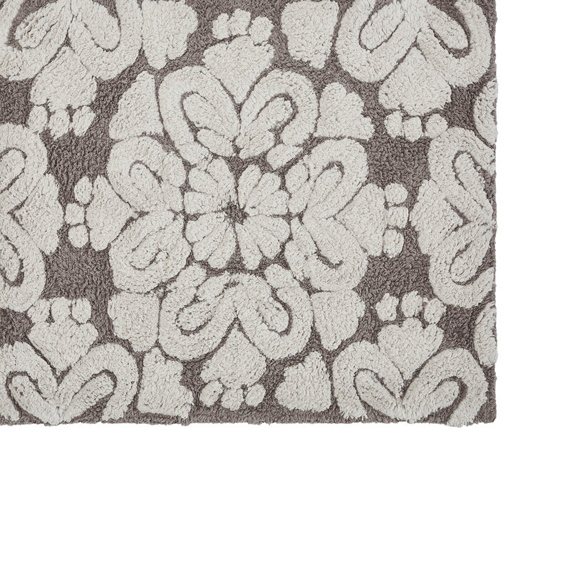 Danitra 100% Cotton 1885 GSM Bath Rug with Non-Slip Latex Backing, Soft Absorbent Machine Washable Bathroom Mat, Medallion Design, 17" x 24", Beige