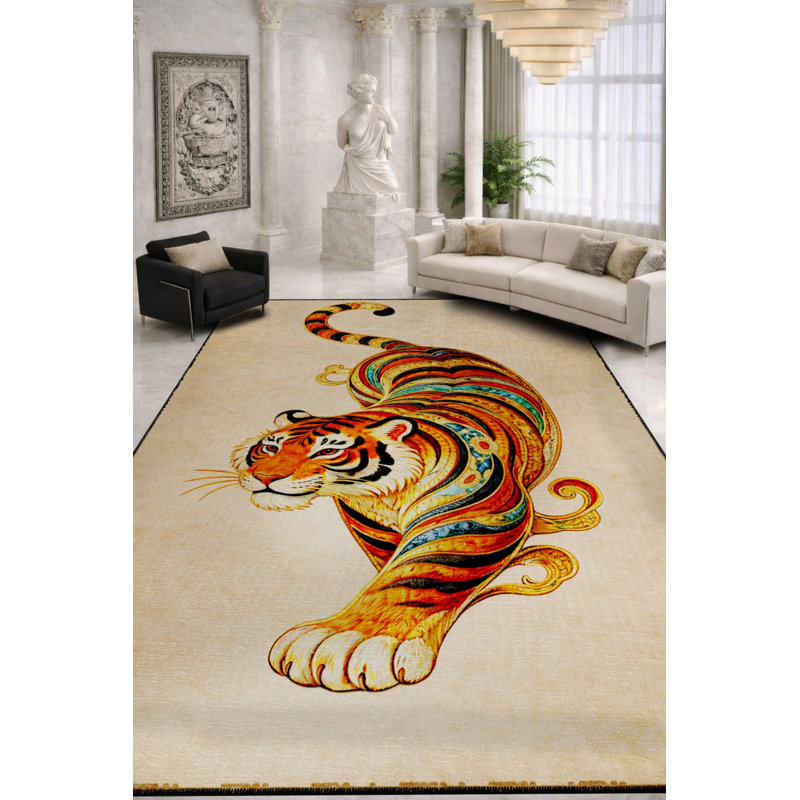 Tapis beige tissé à imprimé tigre Mosso, 3'3" x 4'11"