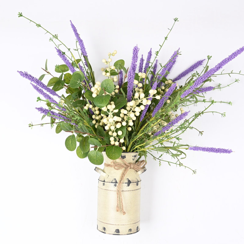 Arrangement floral artificiel, bouquets de fleurs de baies dans un pot en métal