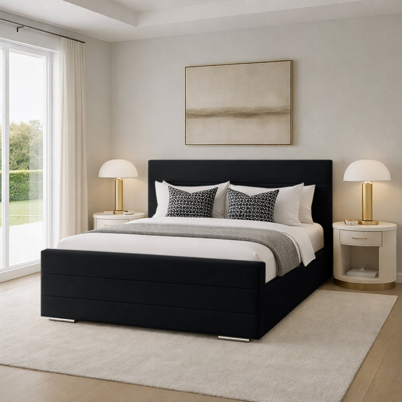 Upholstered Bed, Black, Double (4'6)