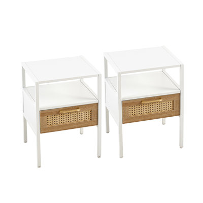 2pcs Modern Side Tables With Drawer, 15.66" White Nightstand For Bedroom & Living Room, Metal Legs, Easy To Clean Of 2 End Tables, Legs Bedroom, Assembly
