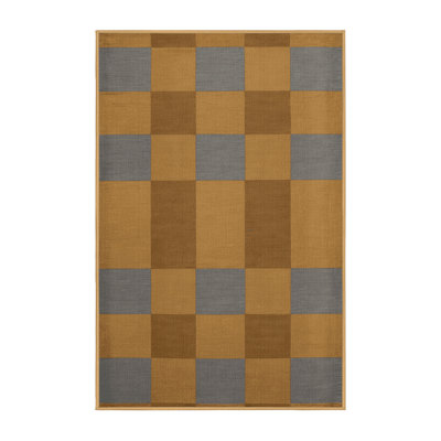 Machine Washable Checkered Brown Area Rug