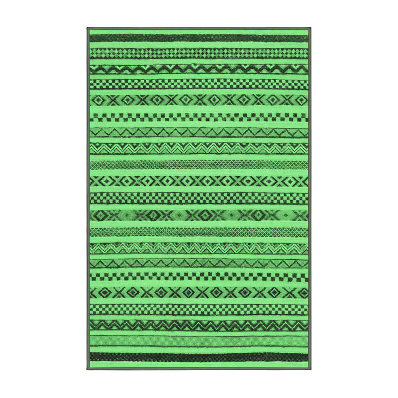 Tapis abstrait vert émeraude lavable à la machine 2268, Rectangle 7 pi x 10 pi