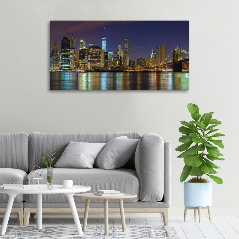 Manhattan By Night - Wrapped Canvas Print