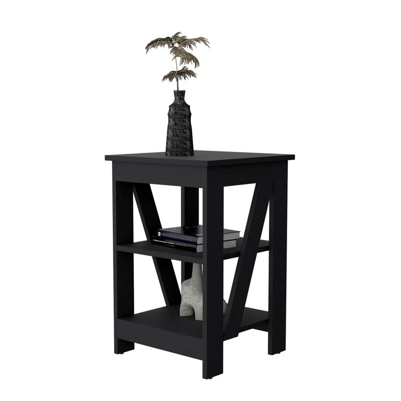 Table de bout moderne avec deux tablettes, Noir