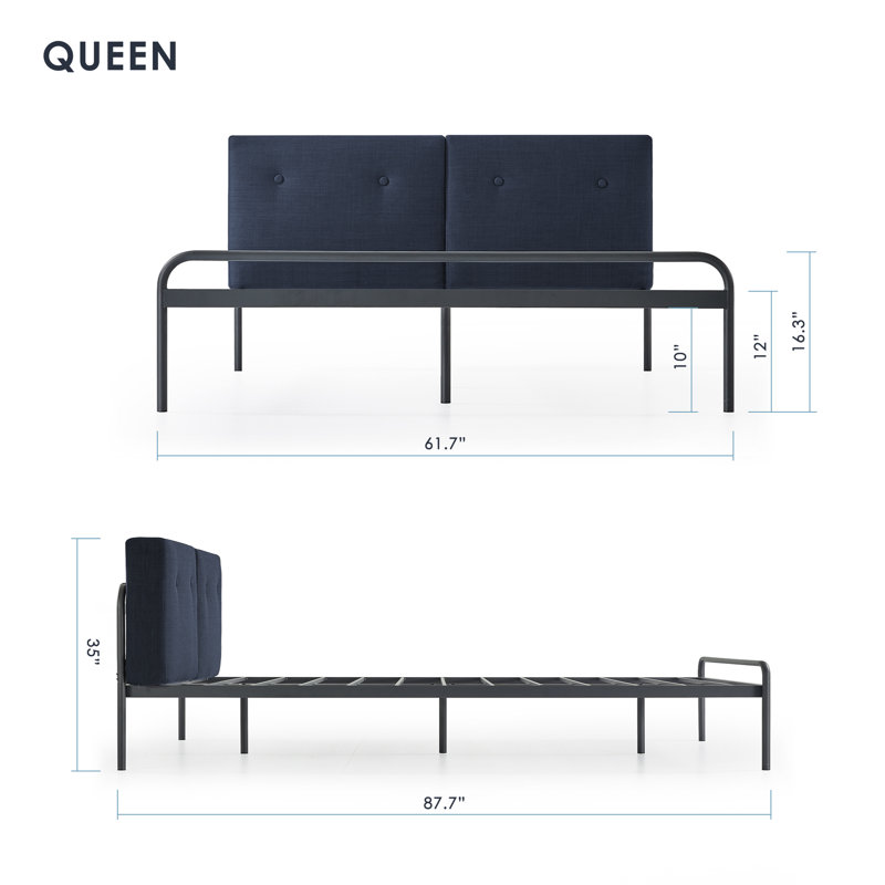 Maggie Upholstered Metal Platform Bed, Queen, Navy Blue