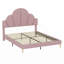 Ensemble de 3 pièces, cadre de lit rembourré en velours avec tête de lit en forme de pétale, tables de chevet 3 tiroirs, rose