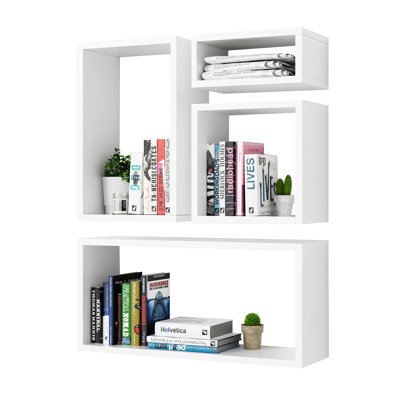  Wall Mount Cube Shelf Set Of 4, Floating Cube Shelves For Space Discovery,White