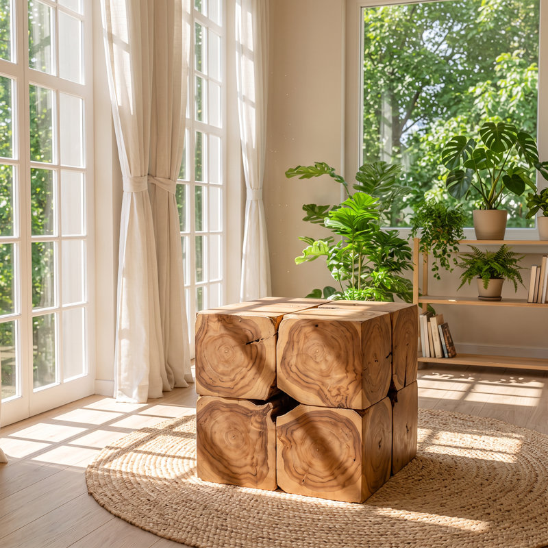Table de bout rustique en bois de teck massif l 17 po x P 17 po x H 17,5 po Rustic