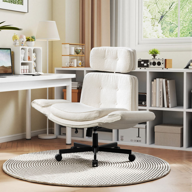 Chaise de bureau rembourrée à pieds croisés avec accoudoirs réglables, fauteuil de direction ergonomique pivotant avec appui-tête