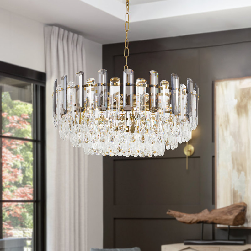 Lustre rond 24 lumières 8 lumières avec accents en cristal K9 à intensité variable