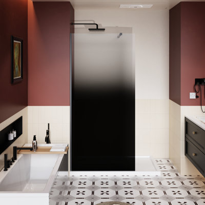 Porte de douche à l'italienne 31,5 "x 72" de style dégradé noir, verre trempé de 1/4 po d'épaisseur, teinté, barre de support en aluminium léger, conception sans couture, options de coulissement à gauche à droite pour la salle de bain 34 W 72 H