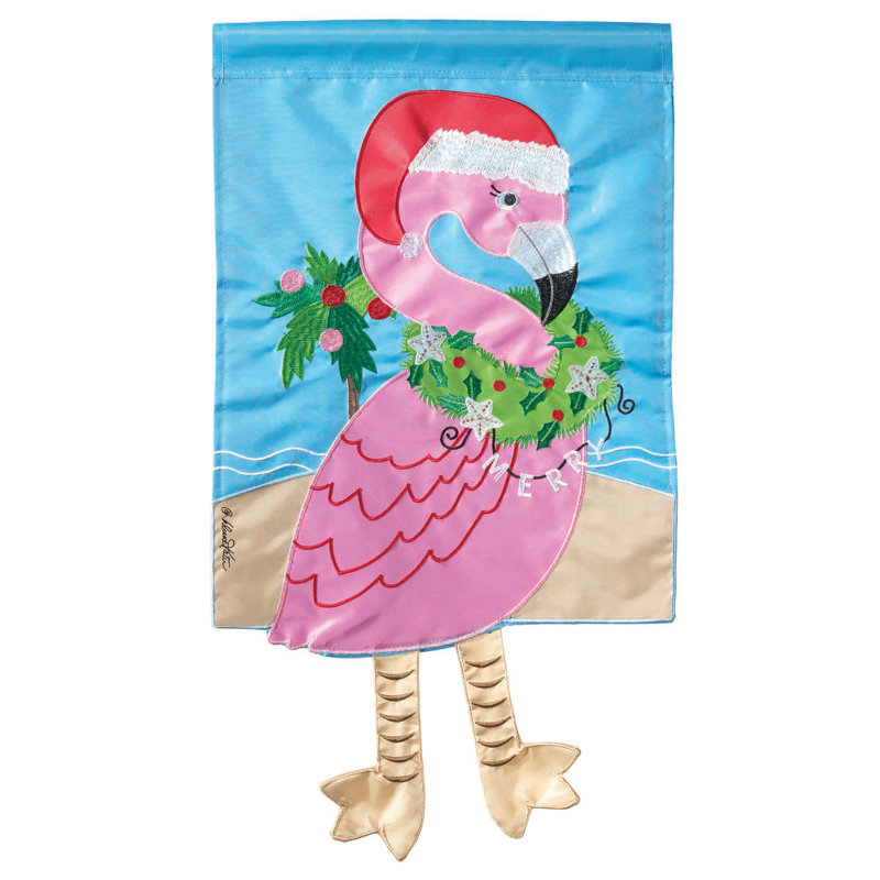 Drapeau de jardin Christmas Flamingo 2 côtés en polyester 24 x 13 po