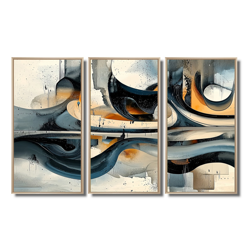 Horizons flous de paysages géométriques II - formes, art mural - ensemble de 3, H 40 po x l 60 po, Érable