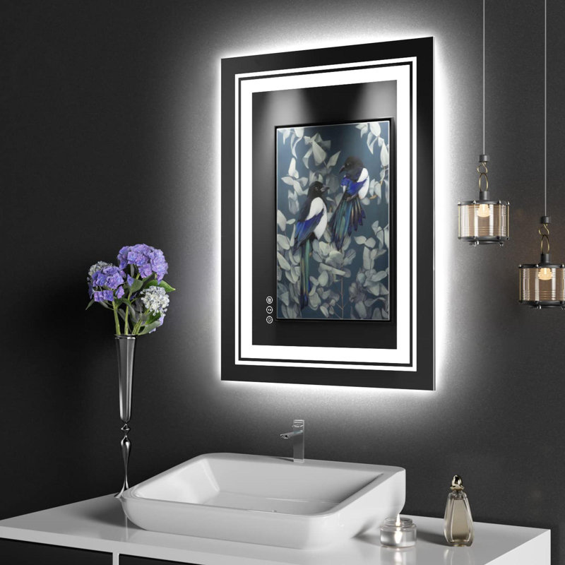 Miroir de salle de bain sans cadre à DEL, miroir intelligent, Verticale, 24 po x 32 po, Rectangulaire