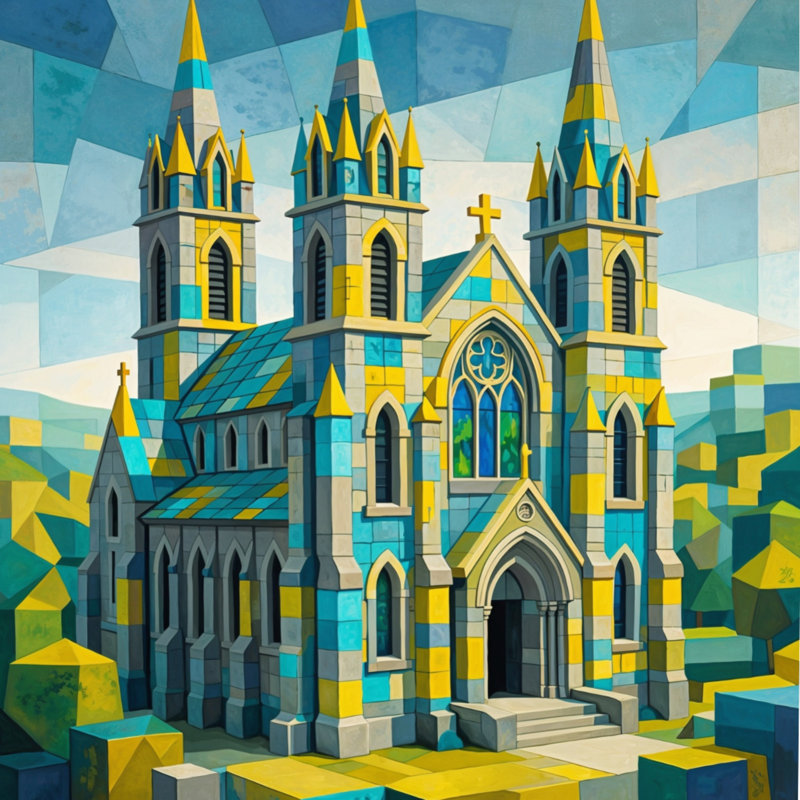Gothic Architecture Cotton Blend Geometric Comforter, Simple extra long, Bright Cyan and Lemon Yellow