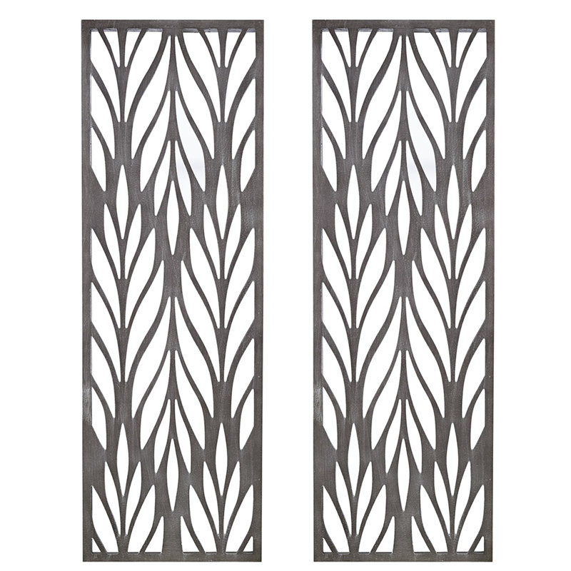 Décoration murale en bois récupéré gris coupé - 2 l 12 po x H 36 po à motif complexe 4 crochets pour la création de salon