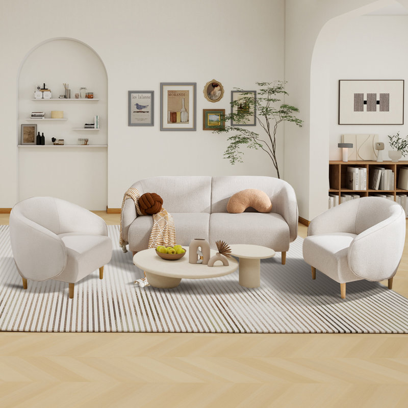 Ensemble de salon et canapé en chenille Elvie, Blanc