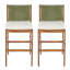 Tabourets de bar d'extérieur en bois d'acacia (ensemble de 2), chaises à hauteur de bar en teck avec coussin crème et dossier en osier vert, tabourets à hauteur de comptoir pour patio, bord de piscine, îlot de cuisine-293644937-293644982