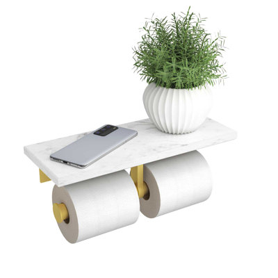 2 Roll Marble Toilet Paper Holder with Shelf SUS304 Steel Screw Wall Mounted Paper Holder Bathroom
