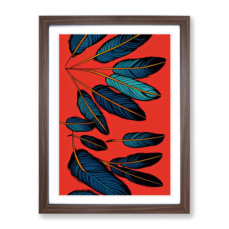 Artful Feathers - Single Picture Frame Print, 64cm H x 46cm W x 2cm D, Walnut Framed