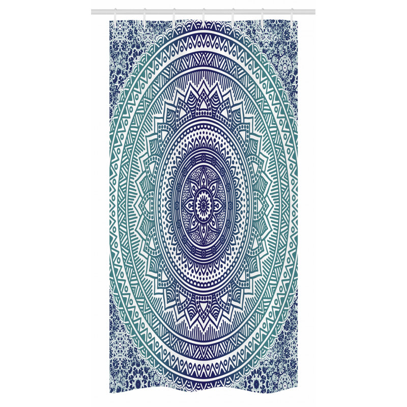 Turquoise and Gray Mandala Fabric Shower Curtain with Hooks