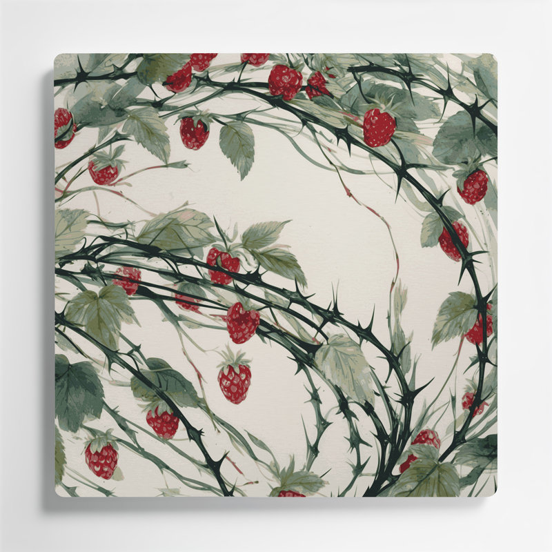 Art mural en métal Botanical Raspberry Canes, H 144 po x l 144 po x P 0,05 po