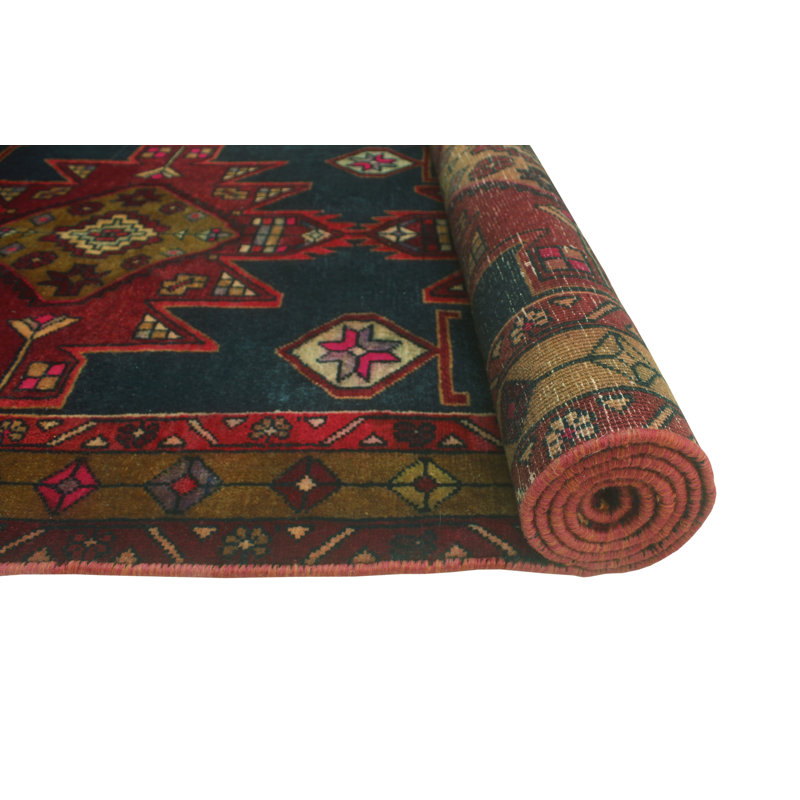 One-of-a-Kind 3'7" X 10'4" New Age Runner Wool Area Rug in Navy