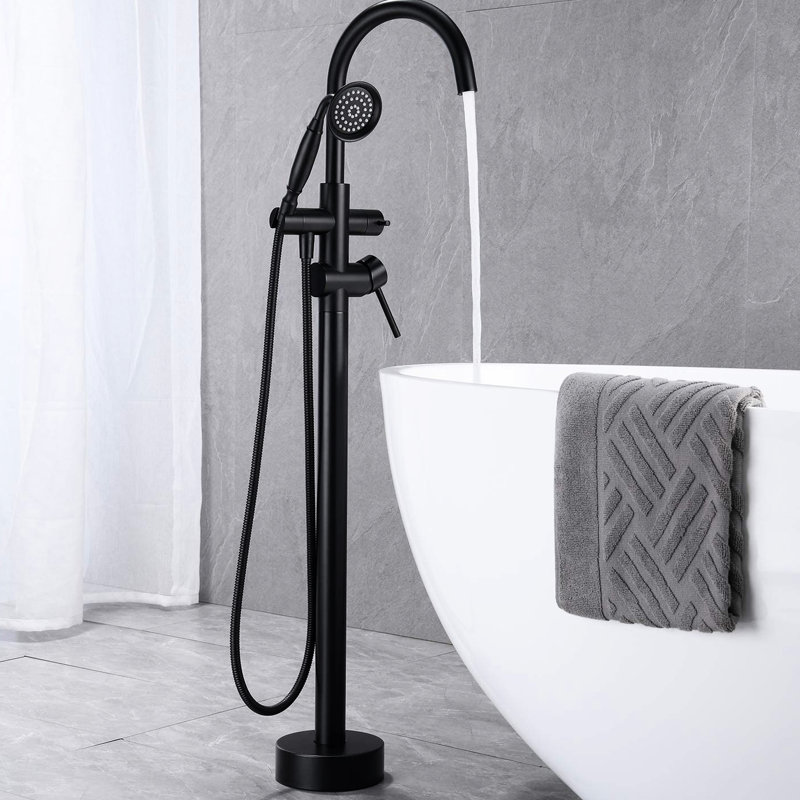 Robinet de baignoire fixé au sol noir mat - Poignée en métal pour une utilisation à long terme Robinet de baignoire au sol dans la cartouche inclus Contrôle précis de l'eau