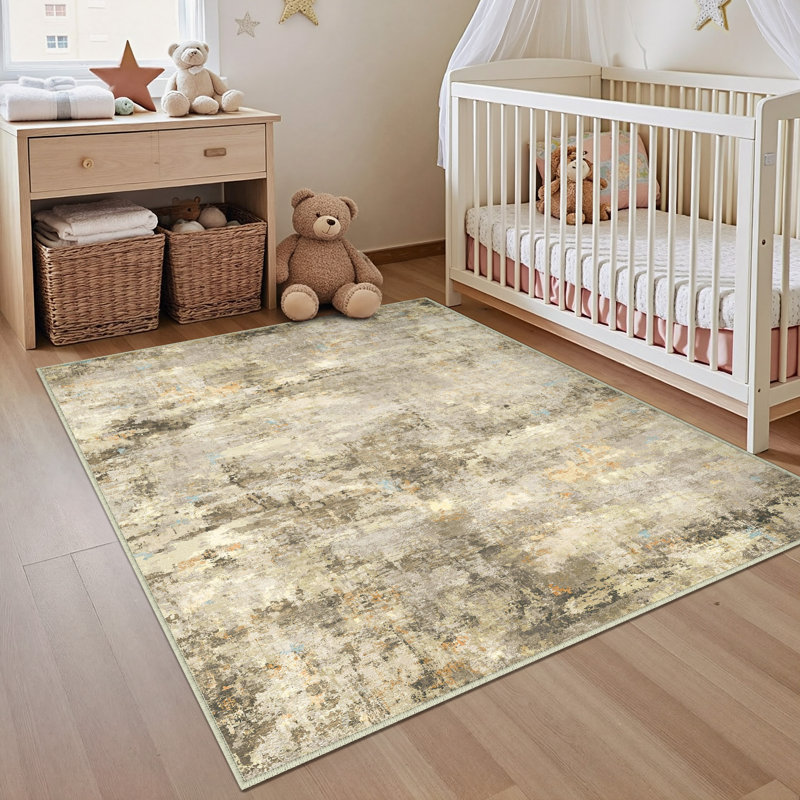 Asher Modern Abstract Machine Washable Area Rug with Non-Slip Backing, Rectangle 3' x 5'
