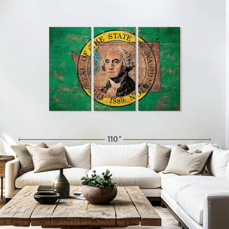 Borges State Map Over Washington Flag, 48" H x 74" W