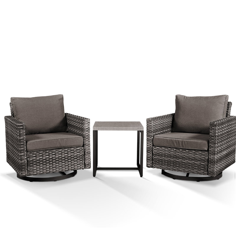 Nodaway Outdoor Patio PE Wicker 2 - Person Seating Group Swivel Chair with Cushions, Gray