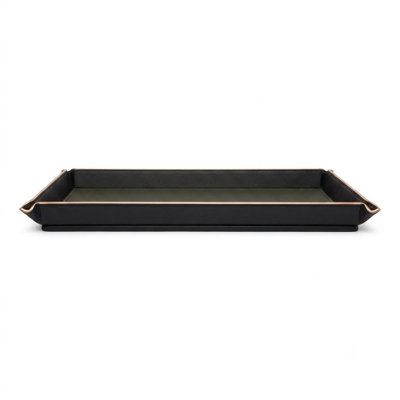 Véritable présentoir à bijoux en cuir véritable Nappa noir avec or rose
