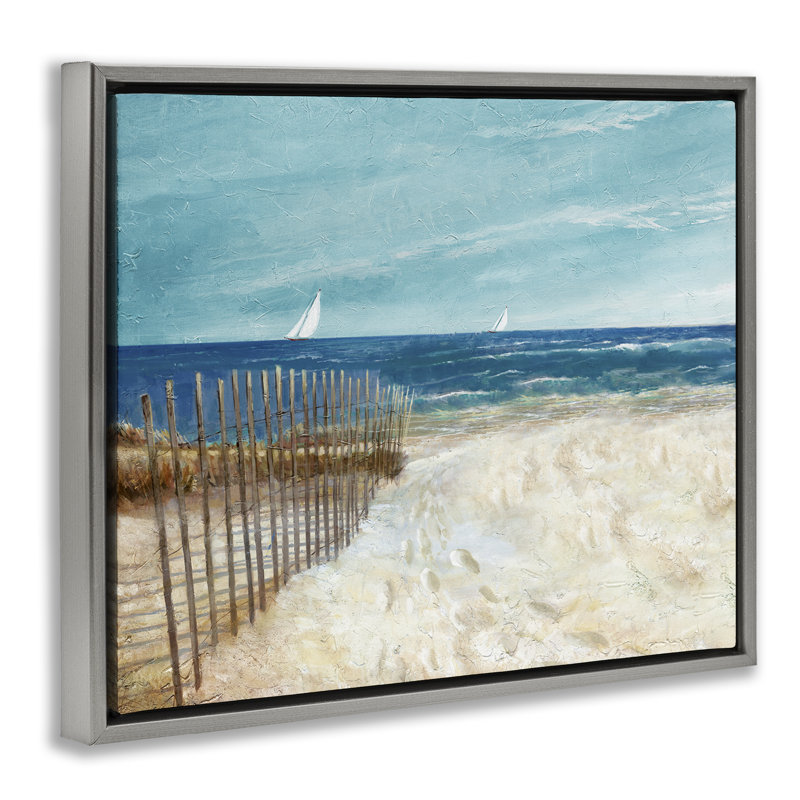«Footprints By Sandy Fence», art mural encadré sur toile flottante par Ruane Manning, H 25 po x l 31 po