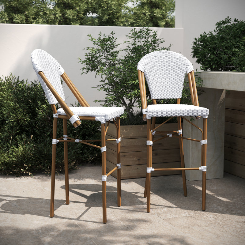 Indoor/Outdoor All-Weather Commercial Paris Chairs with Bamboo Print Frame, Bar Stool (30.25” Seat Height)