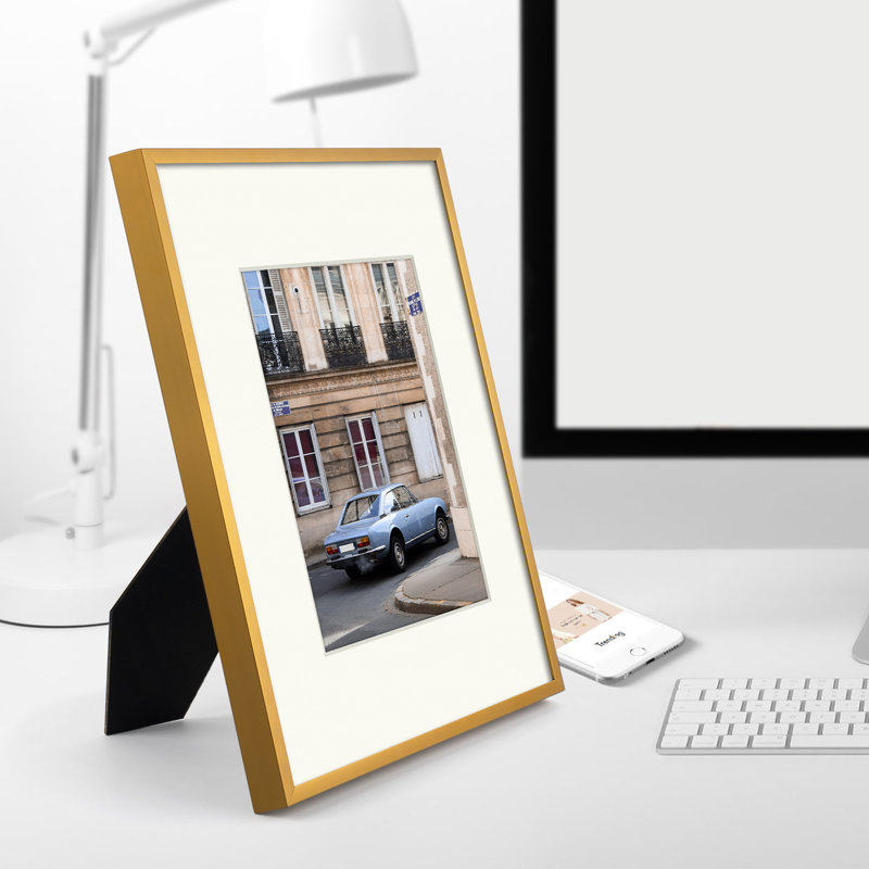Drennon Metal Picture Frame, Aluminum Photo Frame, 9" x 12" Matted to 6" x 8", Bronze