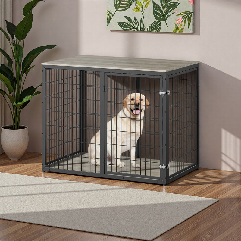Meuble cage pour chien de 47 po avec 3 portes, pour chiens de grande taille et de taille moyenne, Gris