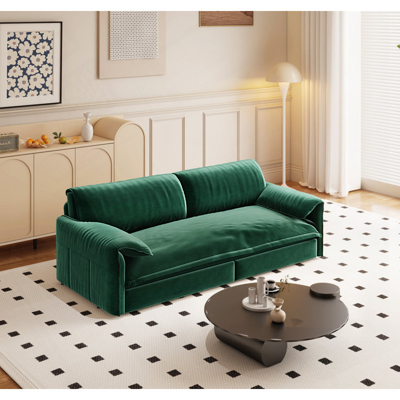 Pull Out Sofa Bed, 3-in-1 Convertible Sleeper Sofa with Side Storage, Green Velvet